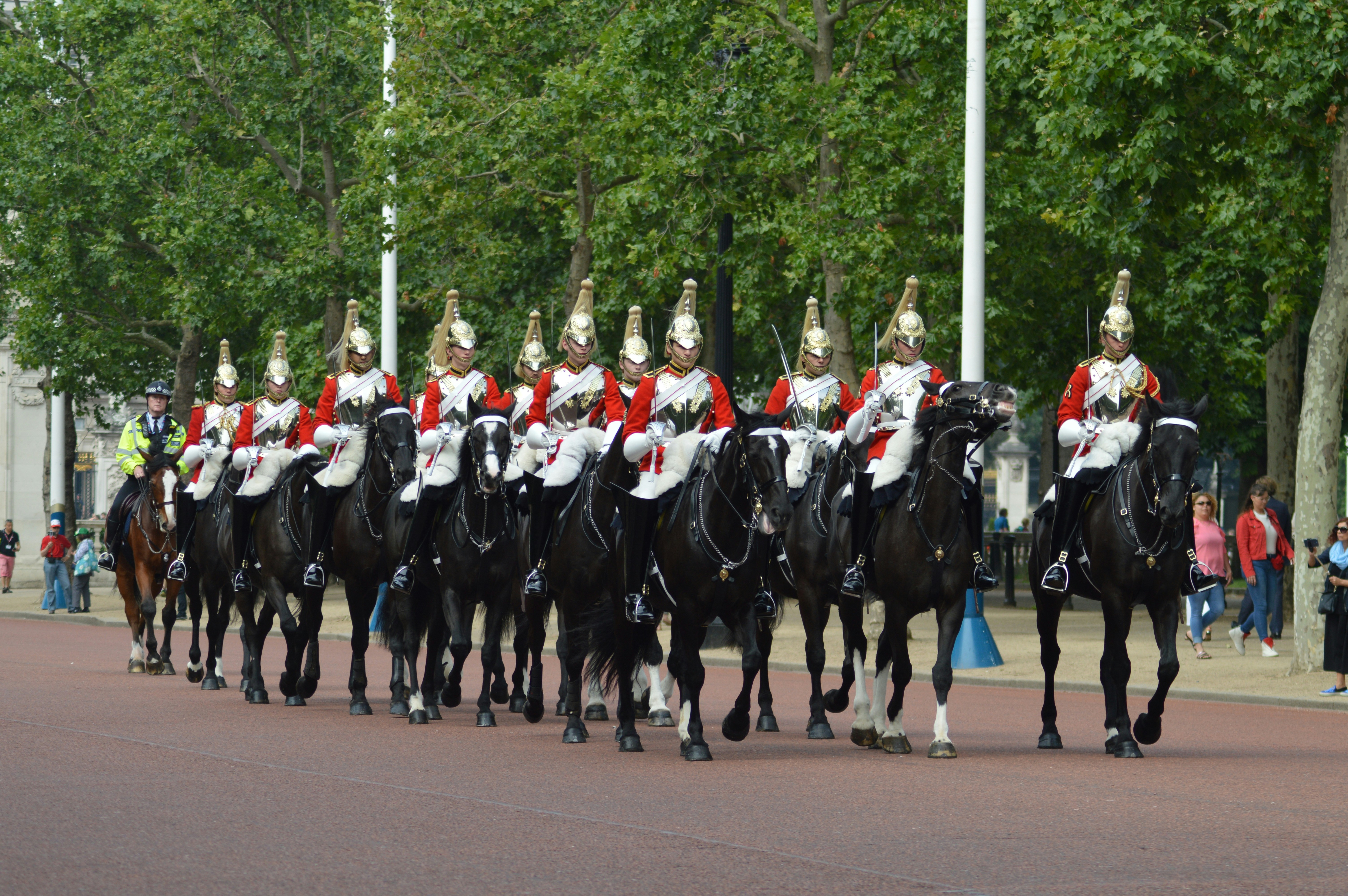 Horse Guards riding past St. James's Park. 